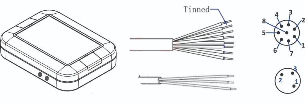 EC-M11-BC-C1-S 8-pin and 3-pin connectors and wire harness