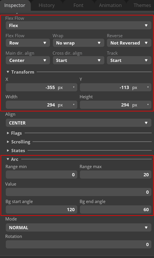 Arc layout settings