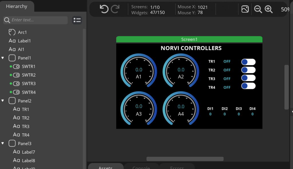 Completed NORVI ESP32 HMI GUI SquareLine Design