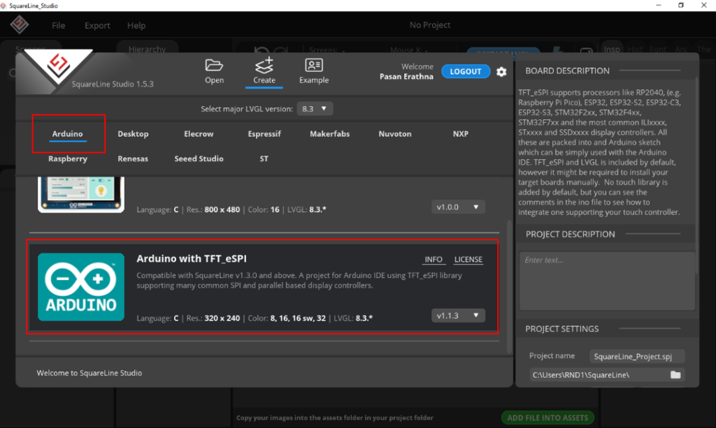 Create Arduino project