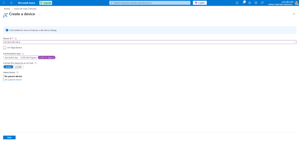 Secure Azure IoT Integration - Create a device