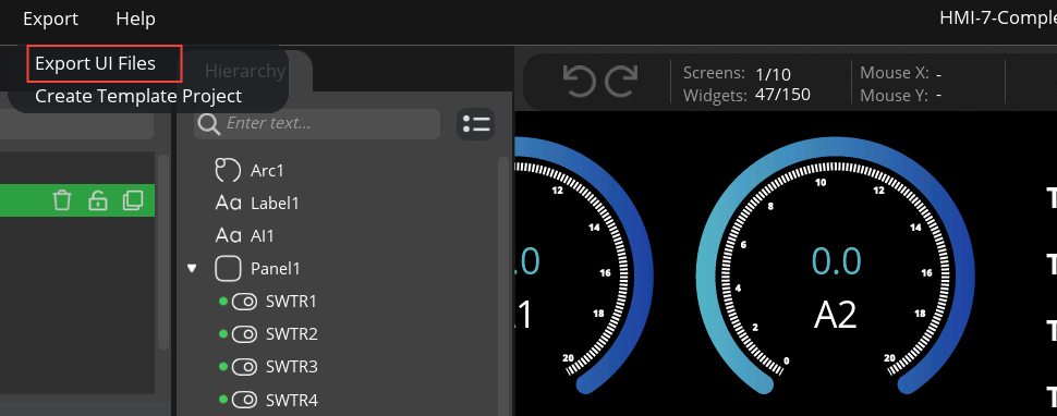 Export UI files - NORVI ESP32 HMI GUI SquareLine