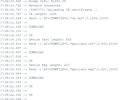 Network connected and certificate uploaded