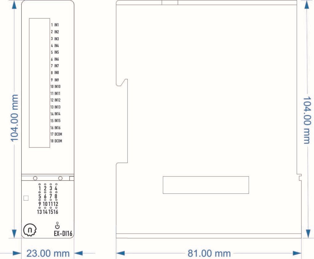 NORVI X-DI16 Measurement Diagram
