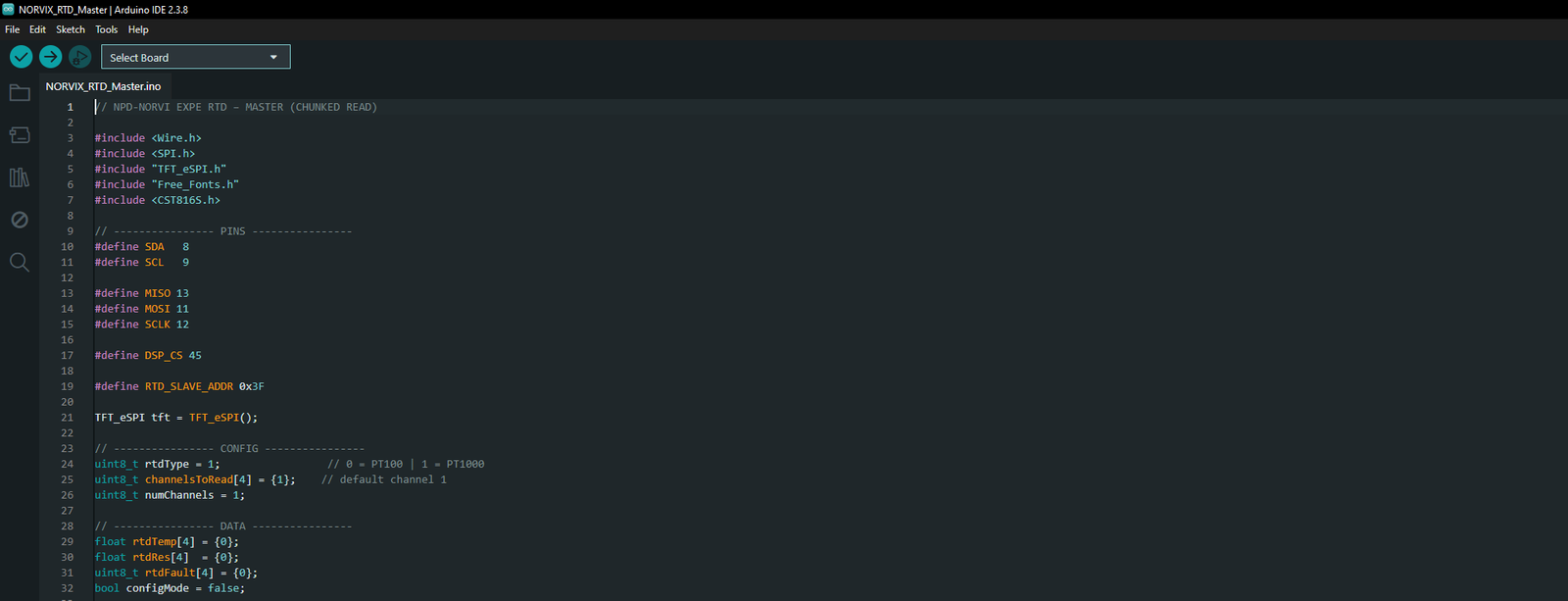 Arduino IDE showing a NORVI ESP32 PLC example sketch