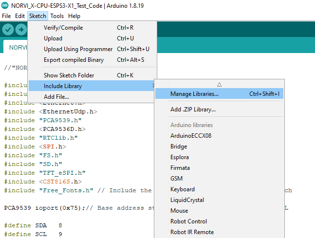 Opening the Arduino IDE Library Manager