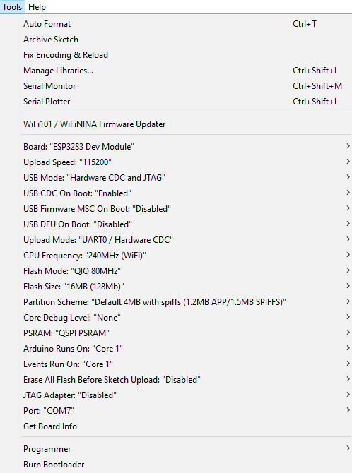 Upload Setting Under the Tools Menu