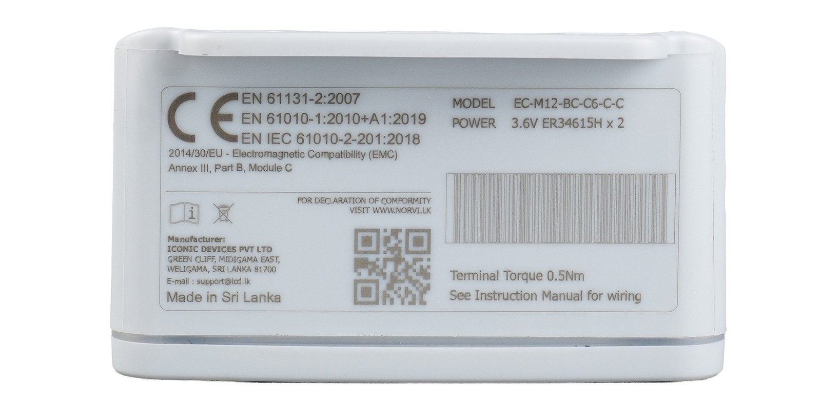 NORVI EC-M12 Model C top and side view of the battery-powered cellular data logger