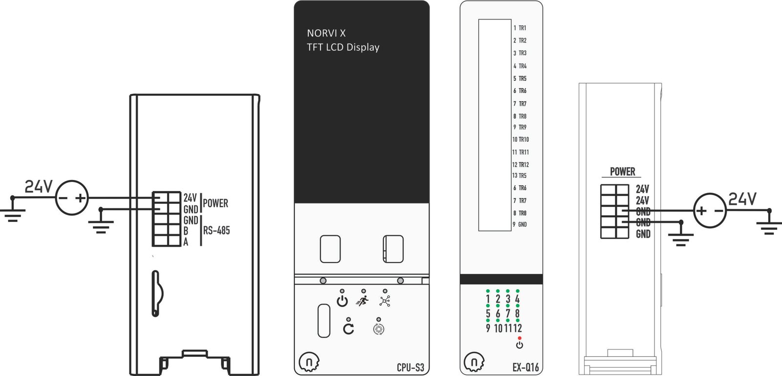 NORVI X-Q16 expansion module connected with NORVI X CPU