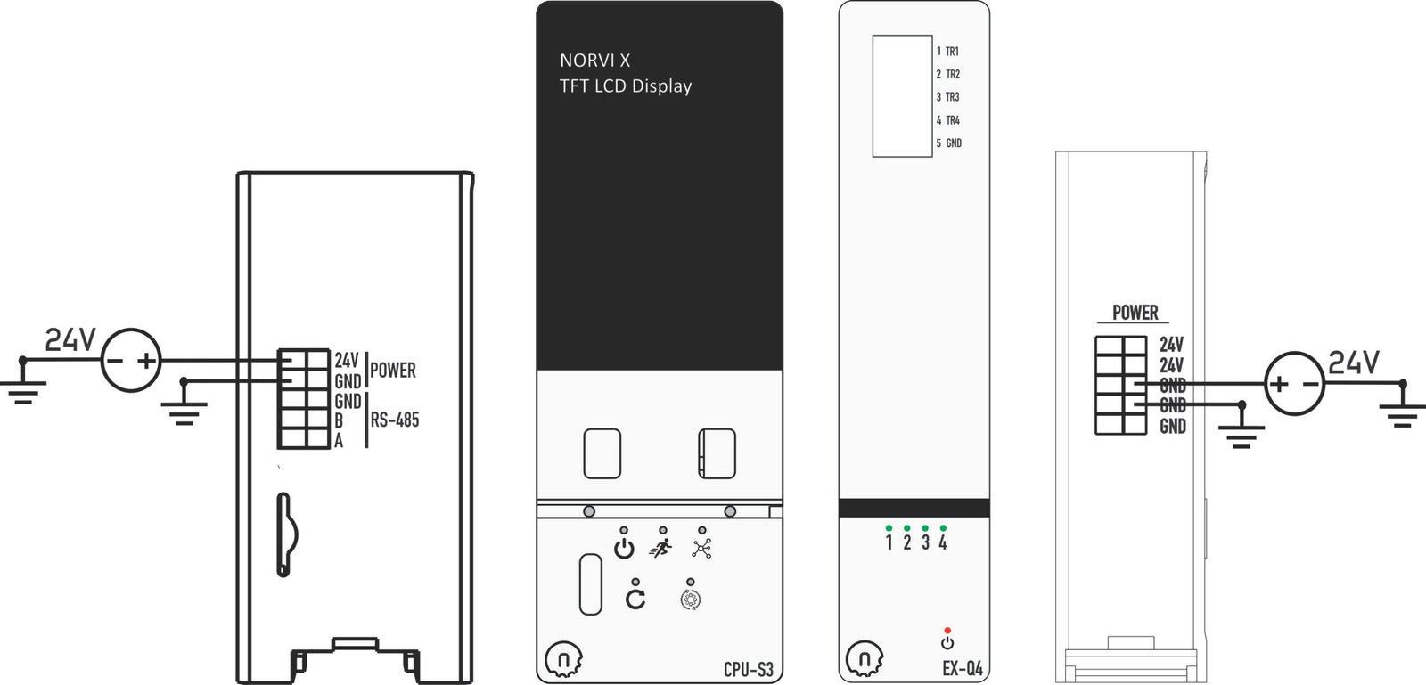 NORVI X-Q4 expansion module connected with NORVI X CPU