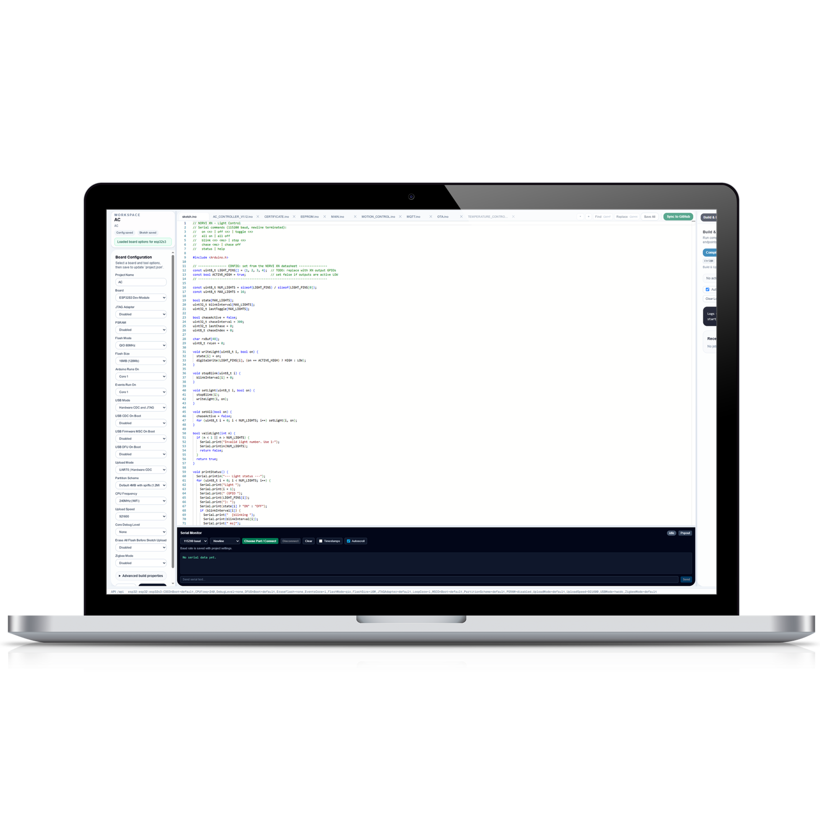 NORVI Neural Studio browser interface for programming, flashing and debugging NORVI devices